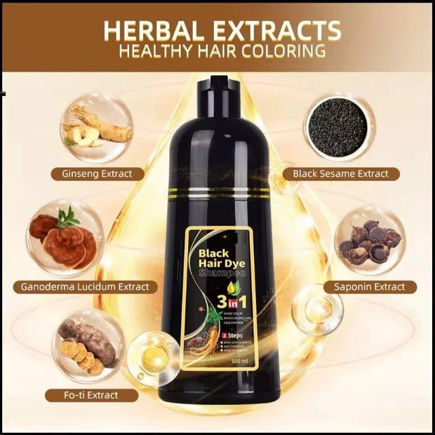 Hair Dye Shampoo Herbal 500ml Permanent Unisex Colouring UK, No Skin Stain - Herbal Hair Dye