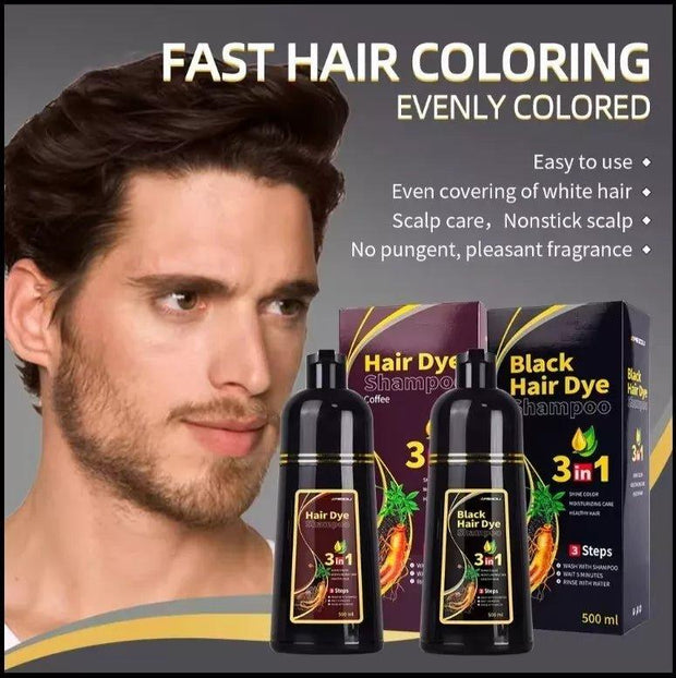 Hair Dye Shampoo Herbal 500ml Permanent Unisex Colouring UK, No Skin Stain - Herbal Hair Dye