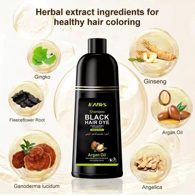 Kaiws Black Hair Colour Shampoo - Unisex, No Ammonia, No Stains