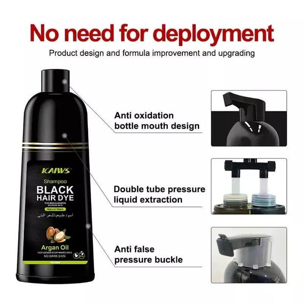 Kaiws Black Hair Colour Shampoo - Unisex, No Ammonia, No Stains